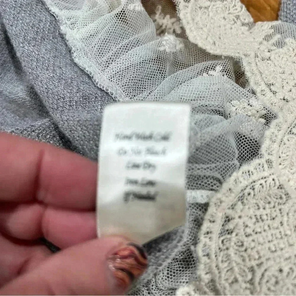 Altar’d State gray waffle knit pullover with lace trim waistline - Picture 5 of 7